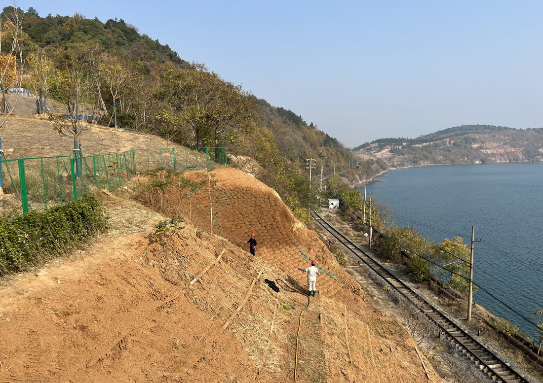 這是生態(tài)修復后的向山鎮(zhèn)凹山采場一角（11月8日攝）。新華社記者 杜宇 攝